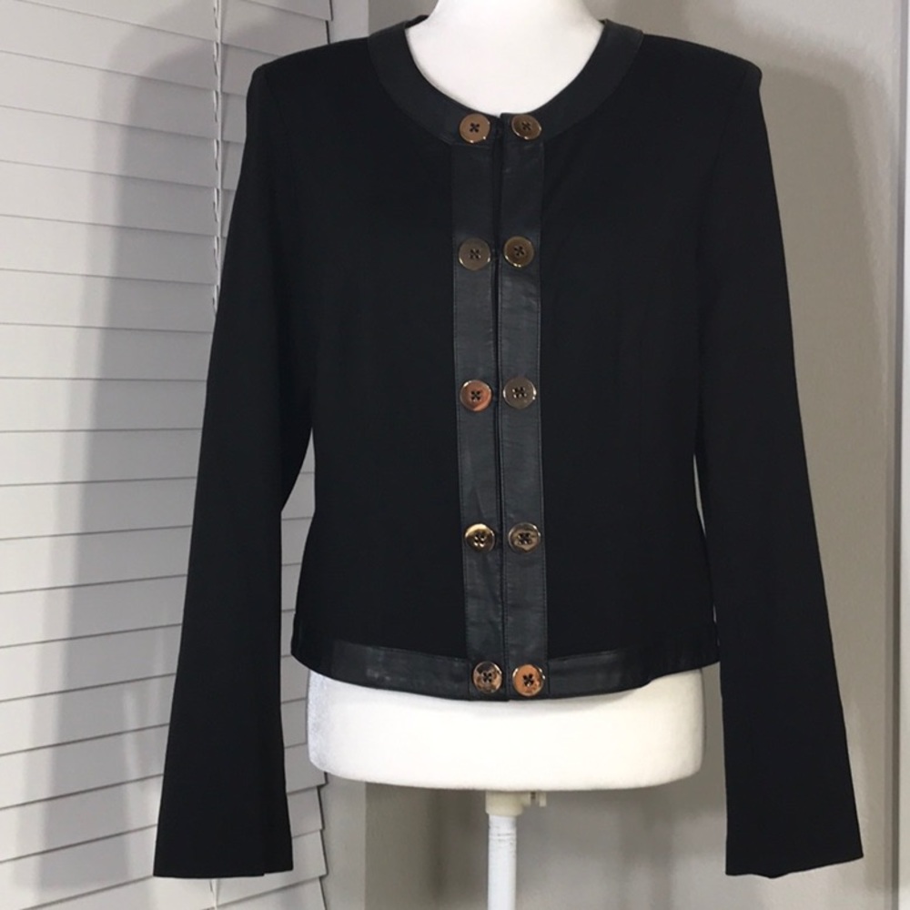 CAbi Black Blazer W/ Leather Detail